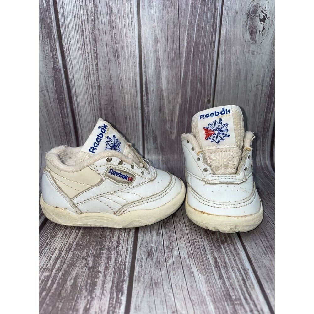 Vintage 80s Reebok Toddler Baby Size 2 Union Jack Sneakers White Blue No Laces